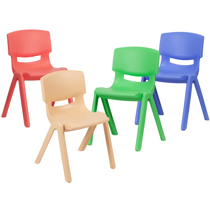 4 Pack Plastic Stackable K-2 School Chair with 13.25"H Seat