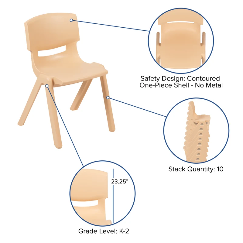 4 Pack Plastic Stackable K-2 School Chair with 13.25"H Seat