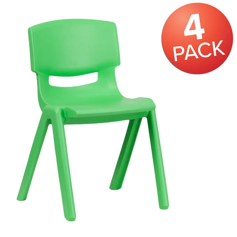 4 Pack Plastic Stackable K-2 School Chair with 13.25"H Seat