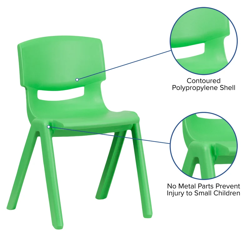 4 Pack Plastic Stackable K-2 School Chair with 13.25"H Seat