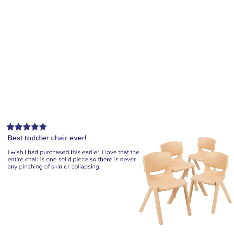 4 Pack Plastic Stackable K-2 School Chair with 13.25"H Seat