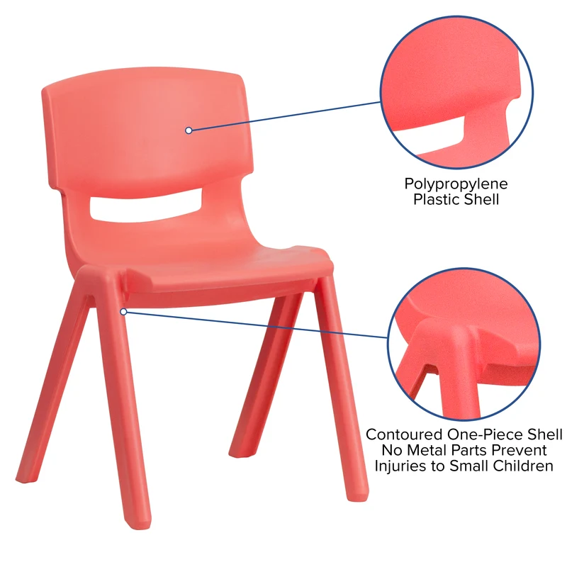4 Pack Plastic Stackable K-2 School Chair with 13.25"H Seat