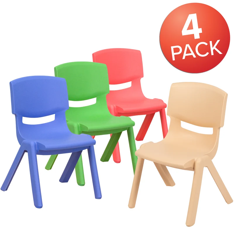 4 Pack Plastic Stackable Pre-K/School Chairs with 10.5"H Seat
