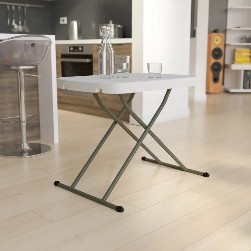 Height Adjustable Plastic Folding TV Tray/Laptop Table in Granite White