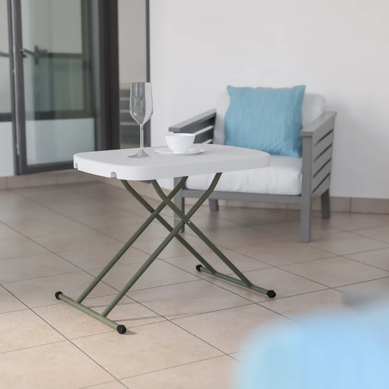 Height Adjustable Plastic Folding TV Tray/Laptop Table in Granite White