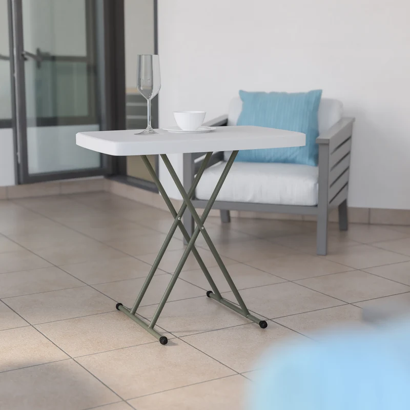 Height Adjustable Plastic Folding TV Tray/Laptop Table in Granite White