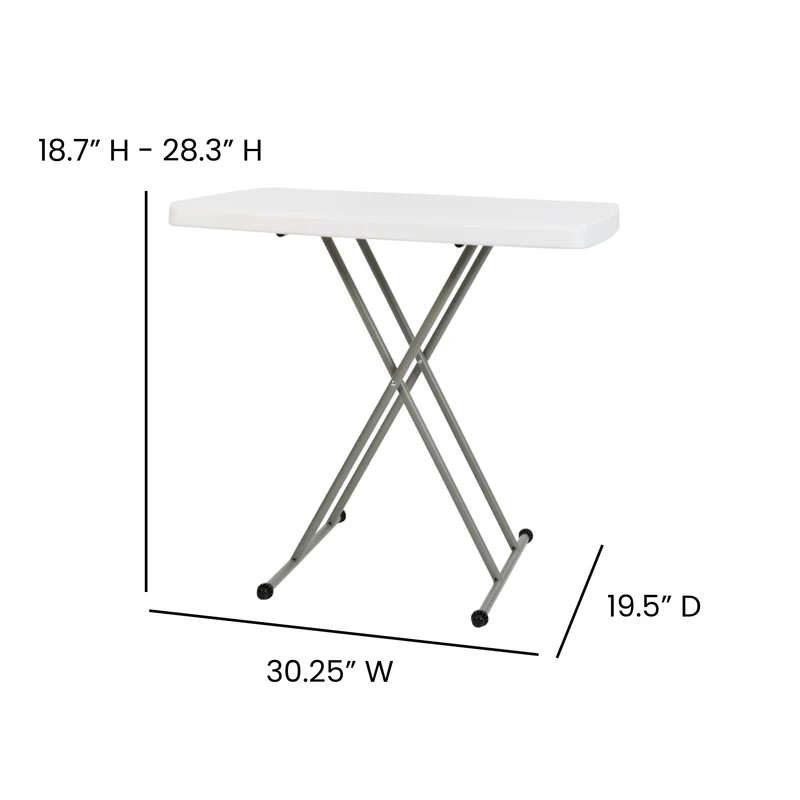 Height Adjustable Plastic Folding TV Tray/Laptop Table in Granite White