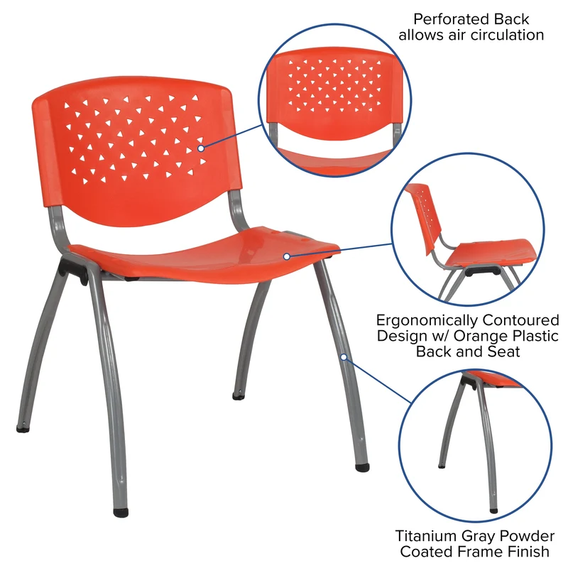 Home and Office Plastic Stack Chair with Perforated Back - Guest Chair