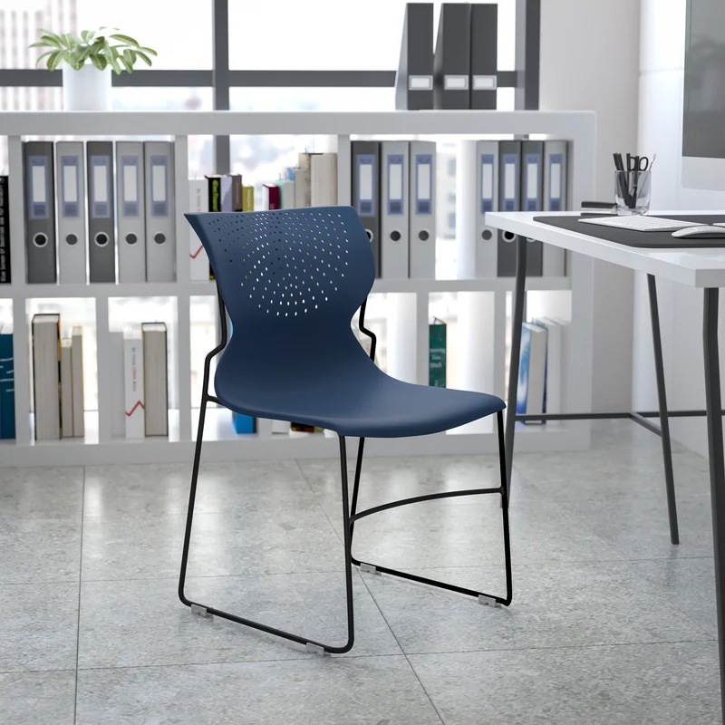 Home and Office Stack Chair with Lumbar Support and Metal Frame - Guest Chair