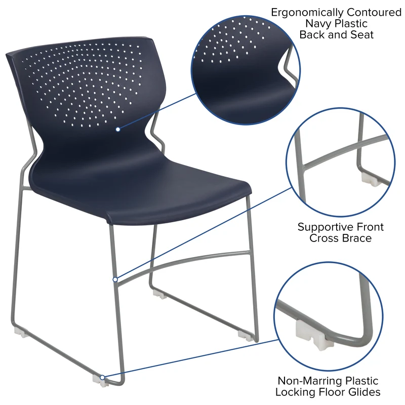 Home and Office Stack Chair with Lumbar Support and Metal Frame - Guest Chair
