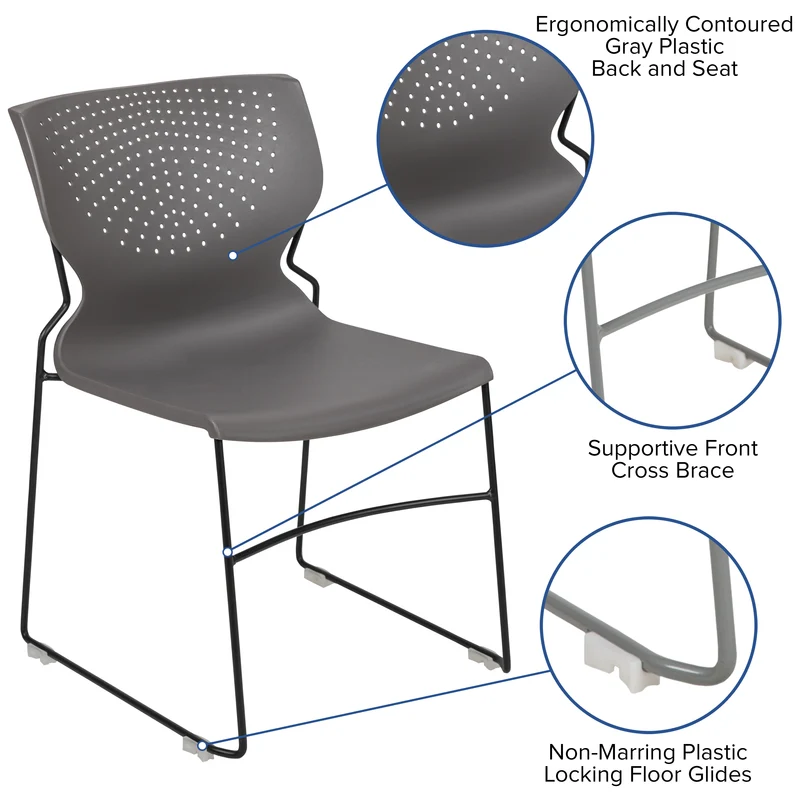 Home and Office Stack Chair with Lumbar Support and Metal Frame - Guest Chair