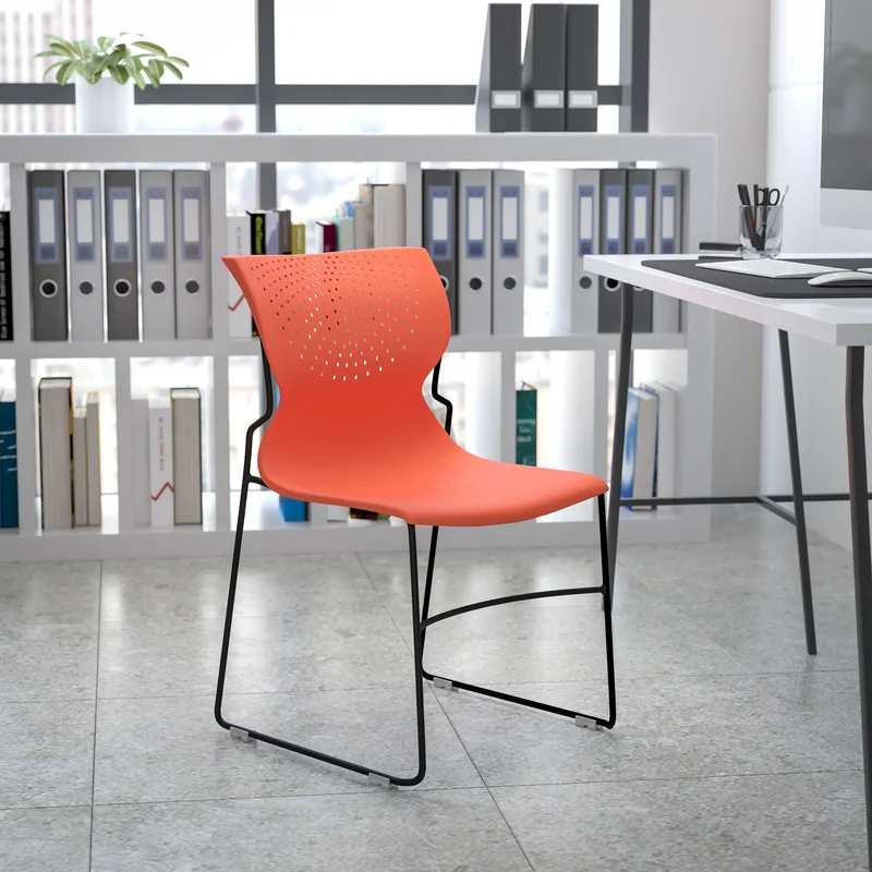 Home and Office Stack Chair with Lumbar Support and Metal Frame - Guest Chair