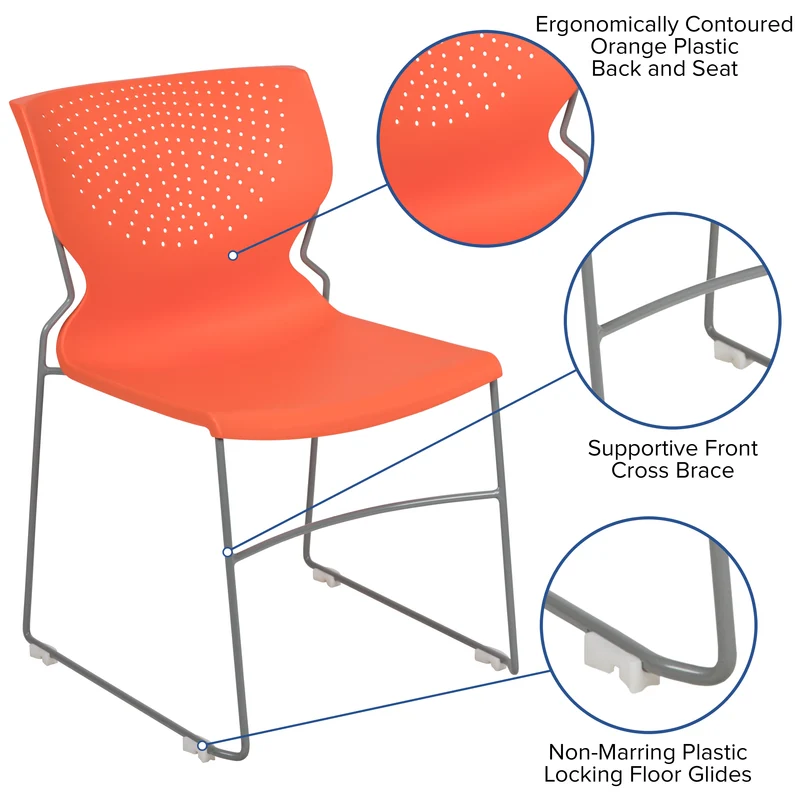 Home and Office Stack Chair with Lumbar Support and Metal Frame - Guest Chair