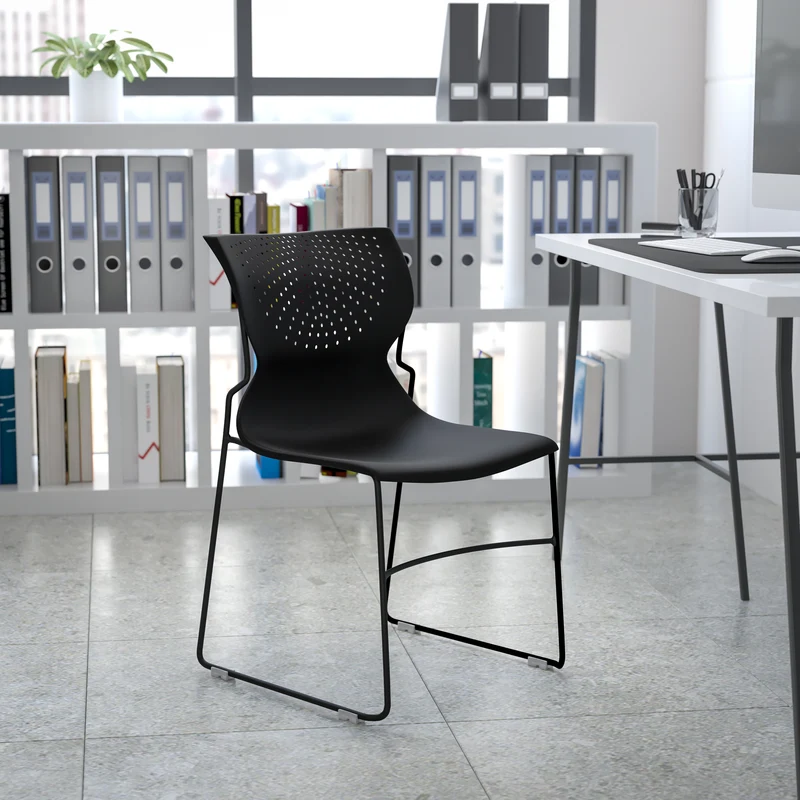 Home and Office Stack Chair with Lumbar Support and Metal Frame - Guest Chair