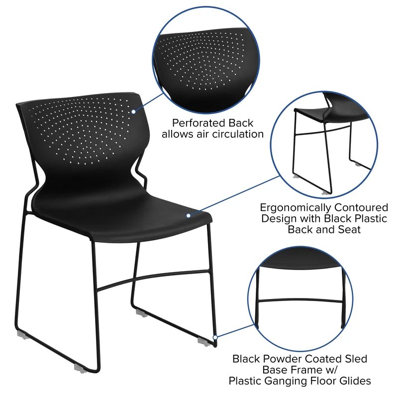 Home and Office Stack Chair with Lumbar Support and Metal Frame - Guest Chair