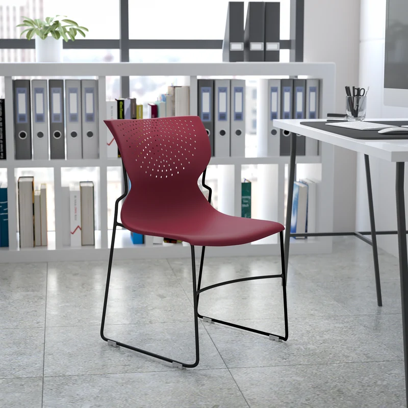 Home and Office Stack Chair with Lumbar Support and Metal Frame - Guest Chair
