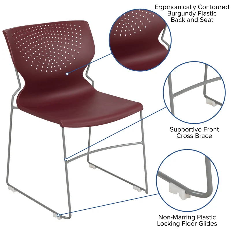 Home and Office Stack Chair with Lumbar Support and Metal Frame - Guest Chair