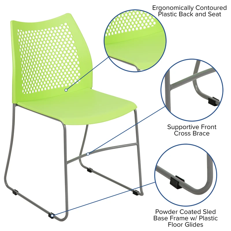 Home and Office Sled Base Stack Chair with Air-Vent Back - Guest Chair