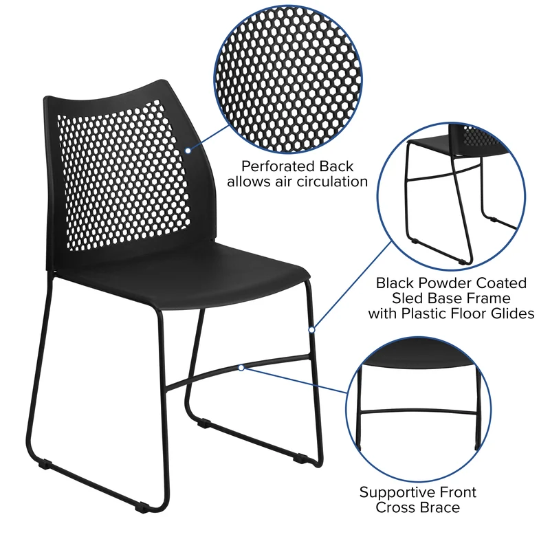 Home and Office Sled Base Stack Chair with Air-Vent Back - Guest Chair