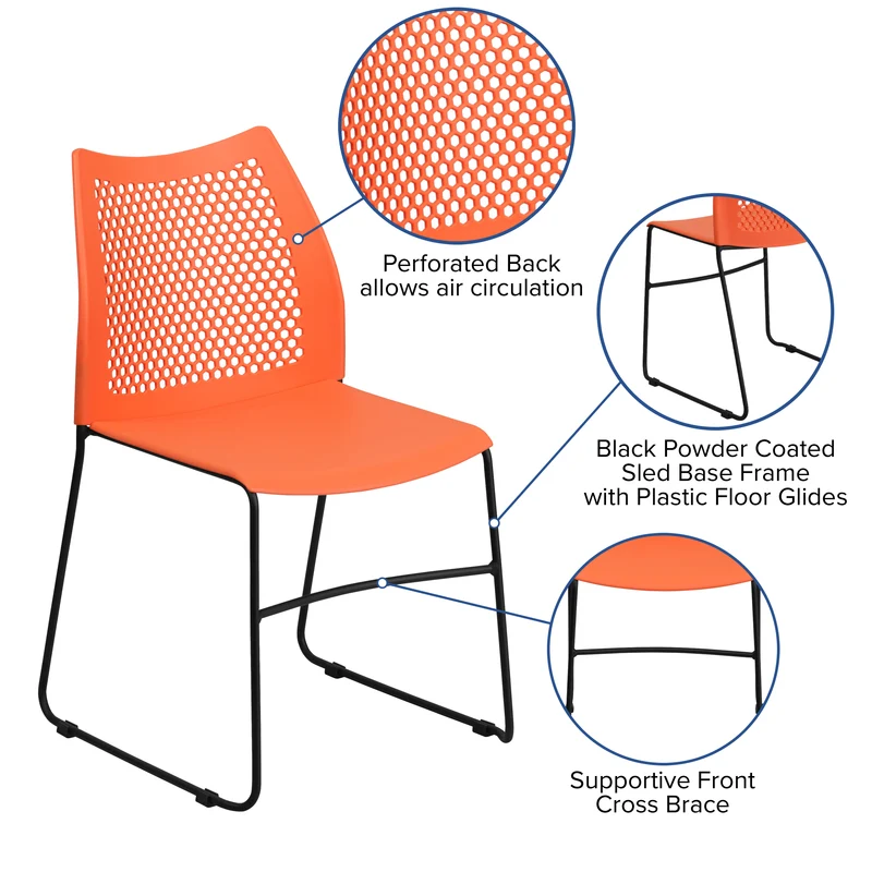 Home and Office Sled Base Stack Chair with Air-Vent Back - Guest Chair