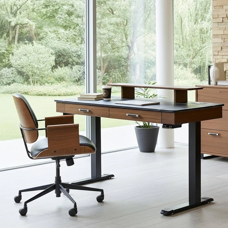 Faux Saddle Leather Adjustable Standing Desk (55"x23")