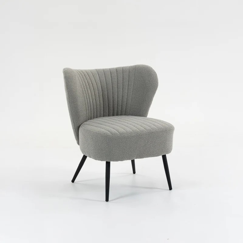 Boudoir Accent Chair — Soft Grey Boucle, Compact & Stylish for Bedroom or Living Room