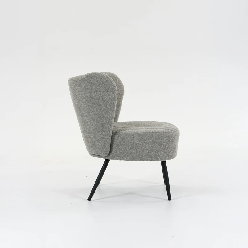 Boudoir Accent Chair — Soft Grey Boucle, Compact & Stylish for Bedroom or Living Room