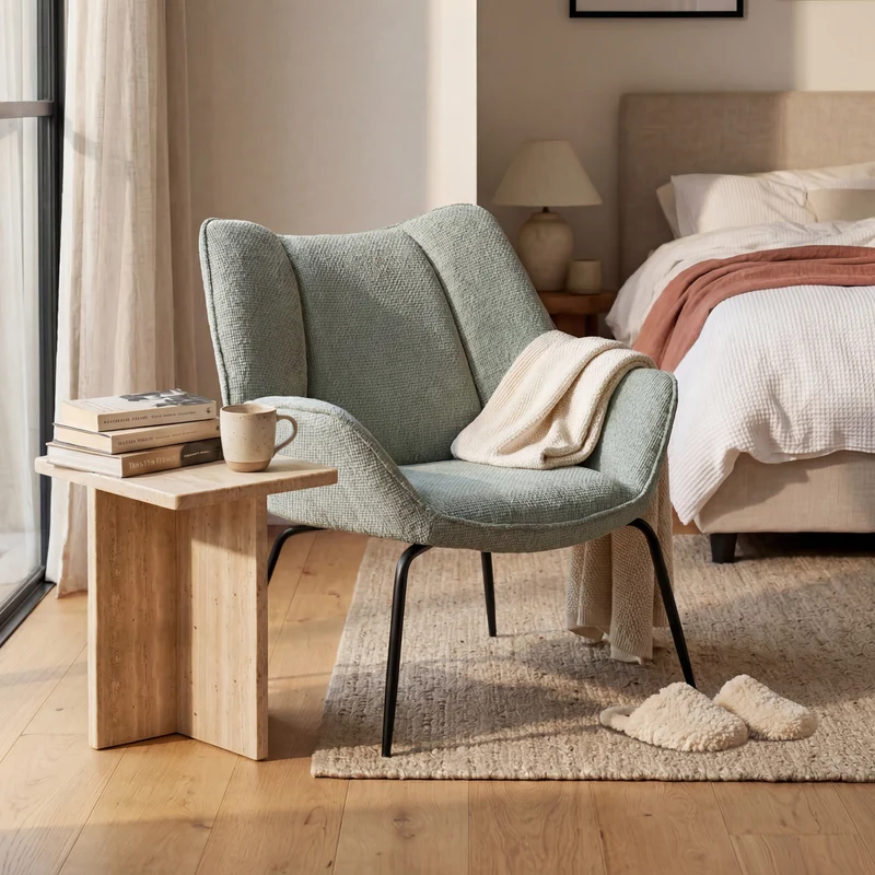 Boudoir Accent Chair – Chenille Fabric with Matt Black Steel Legs for Living Room and Bedroom