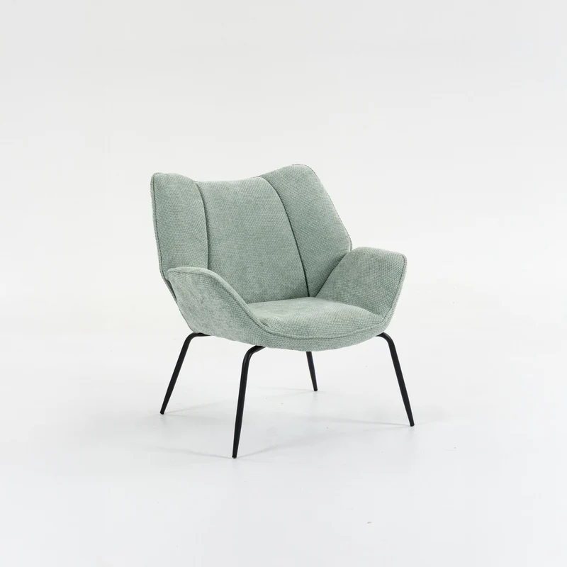 Boudoir Accent Chair – Chenille Fabric with Matt Black Steel Legs for Living Room and Bedroom