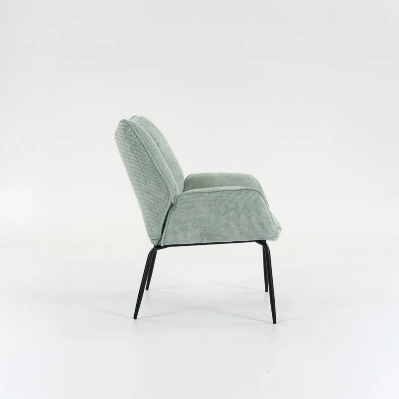 Boudoir Accent Chair – Chenille Fabric with Matt Black Steel Legs for Living Room and Bedroom