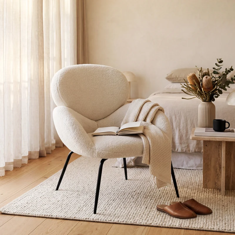 Boudoir Teddy Fleece Occasional Chair – White Living Room and Bedroom