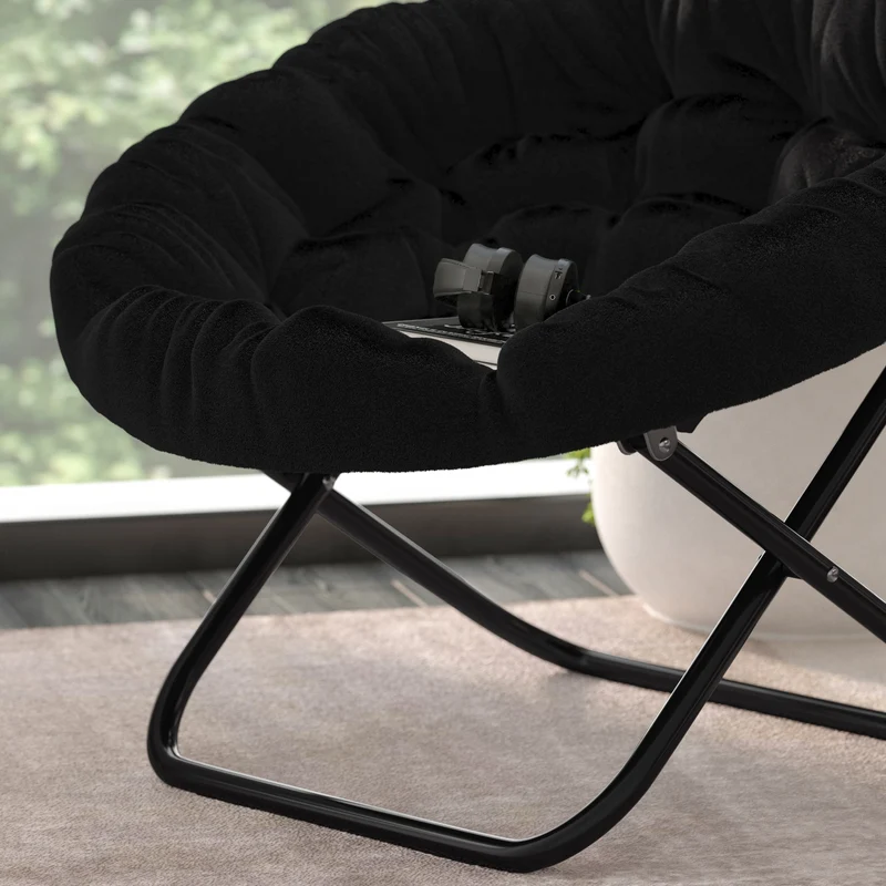 Ersa Oversize Folding Saucer Chair with Cozy Faux Fur Cushion and Metal Frame for Dorms, Bedrooms, Apartments and More
