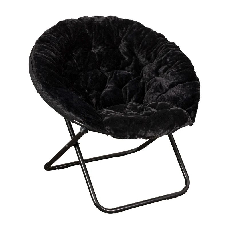 Ersa Oversize Folding Saucer Chair with Cozy Faux Fur Cushion and Metal Frame for Dorms, Bedrooms, Apartments and More