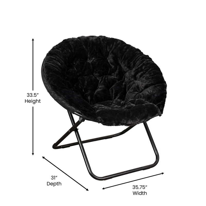 Ersa Oversize Folding Saucer Chair with Cozy Faux Fur Cushion and Metal Frame for Dorms, Bedrooms, Apartments and More
