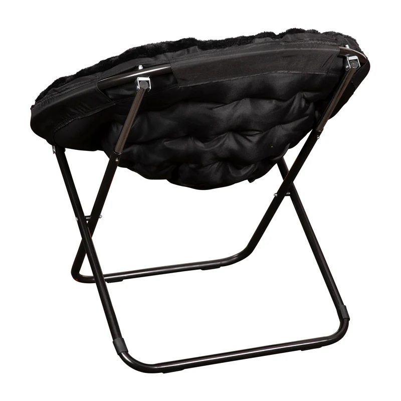 Ersa Oversize Folding Saucer Chair with Cozy Faux Fur Cushion and Metal Frame for Dorms, Bedrooms, Apartments and More