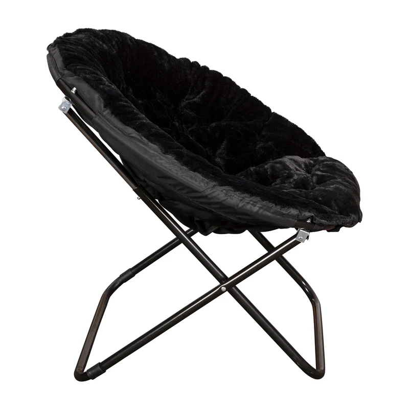 Ersa Oversize Folding Saucer Chair with Cozy Faux Fur Cushion and Metal Frame for Dorms, Bedrooms, Apartments and More