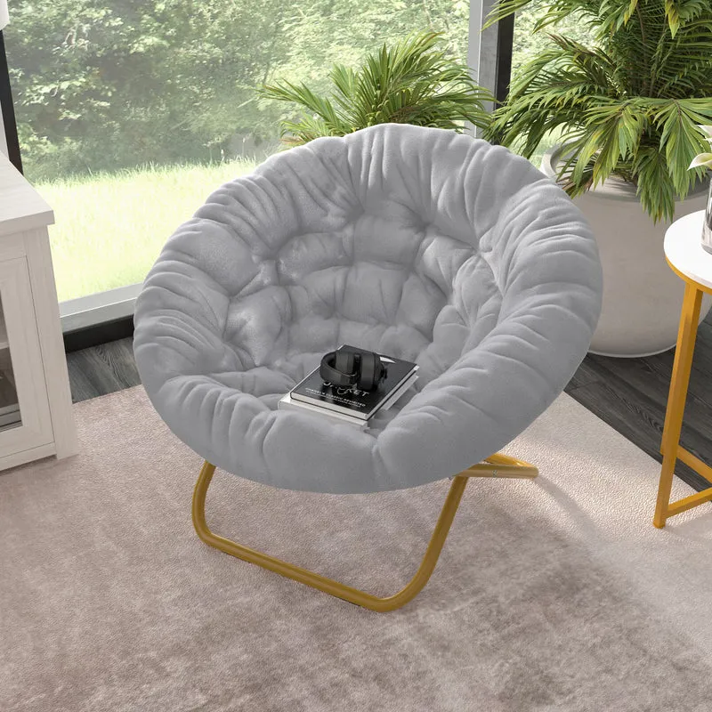Ersa Oversize Folding Saucer Chair with Cozy Faux Fur Cushion and Metal Frame for Dorms, Bedrooms, Apartments and More