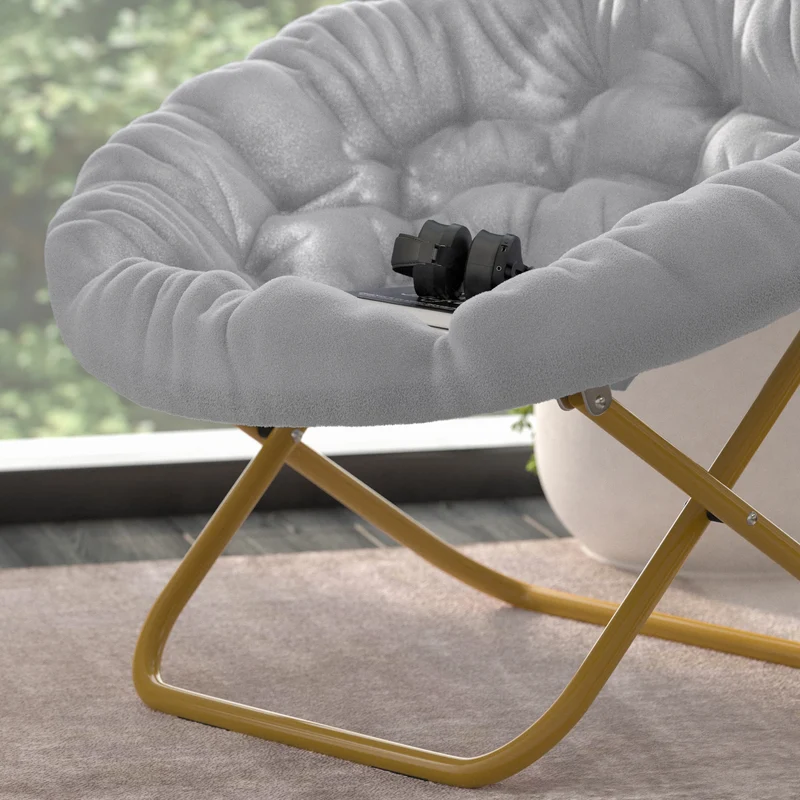 Ersa Oversize Folding Saucer Chair with Cozy Faux Fur Cushion and Metal Frame for Dorms, Bedrooms, Apartments and More