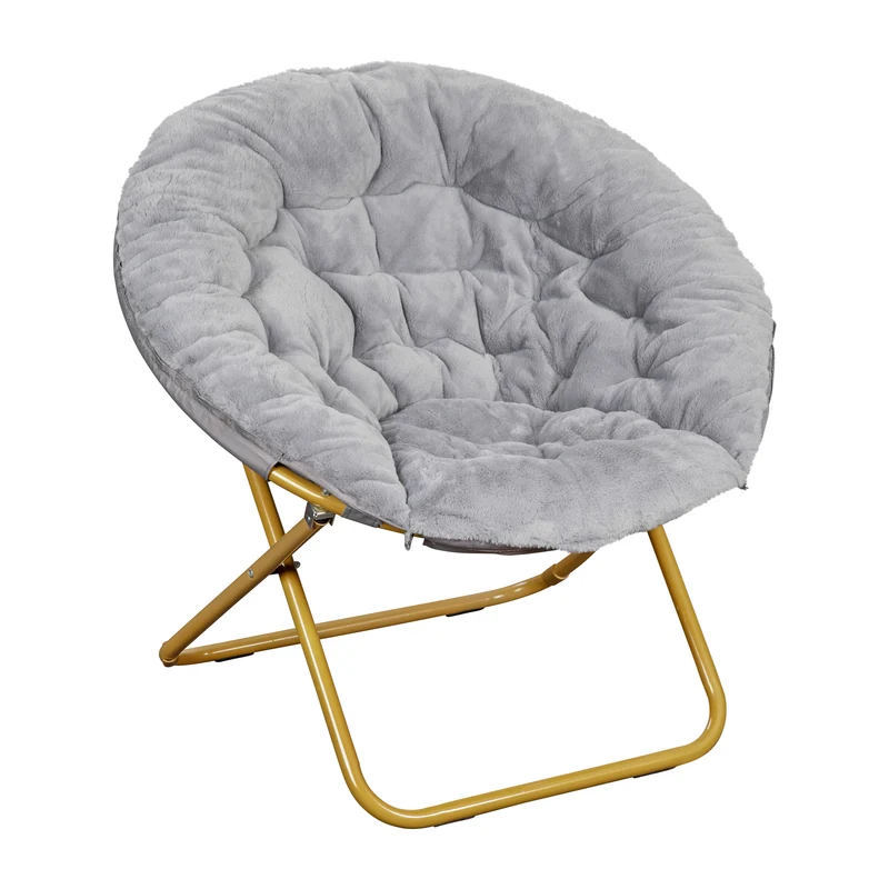 Ersa Oversize Folding Saucer Chair with Cozy Faux Fur Cushion and Metal Frame for Dorms, Bedrooms, Apartments and More