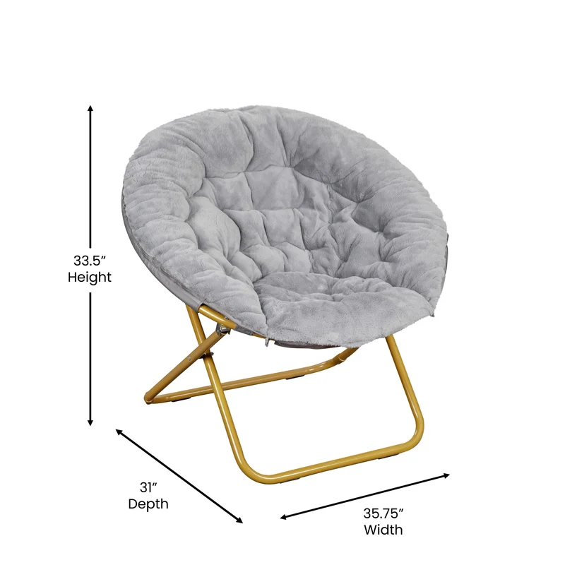 Ersa Oversize Folding Saucer Chair with Cozy Faux Fur Cushion and Metal Frame for Dorms, Bedrooms, Apartments and More