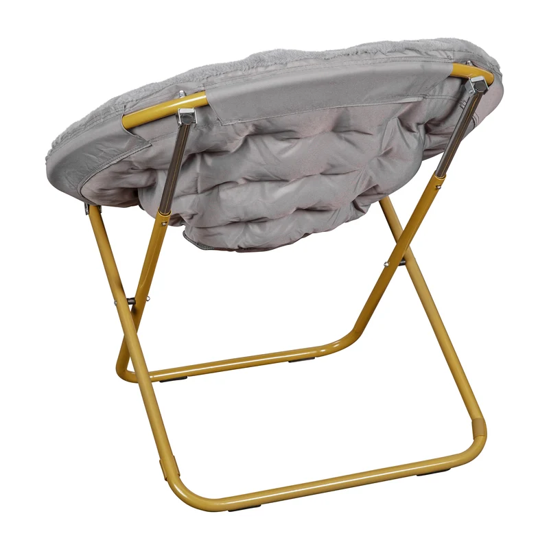 Ersa Oversize Folding Saucer Chair with Cozy Faux Fur Cushion and Metal Frame for Dorms, Bedrooms, Apartments and More