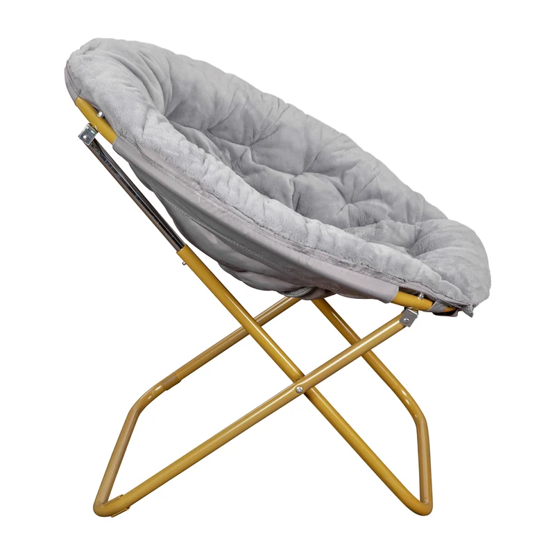 Ersa Oversize Folding Saucer Chair with Cozy Faux Fur Cushion and Metal Frame for Dorms, Bedrooms, Apartments and More