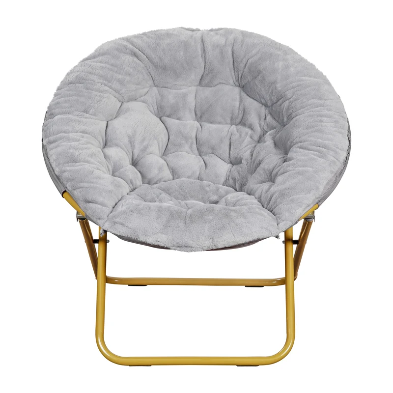 Ersa Oversize Folding Saucer Chair with Cozy Faux Fur Cushion and Metal Frame for Dorms, Bedrooms, Apartments and More