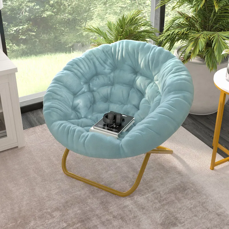 Ersa Oversize Folding Saucer Chair with Cozy Faux Fur Cushion and Metal Frame for Dorms, Bedrooms, Apartments and More