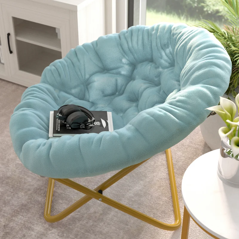 Ersa Oversize Folding Saucer Chair with Cozy Faux Fur Cushion and Metal Frame for Dorms, Bedrooms, Apartments and More