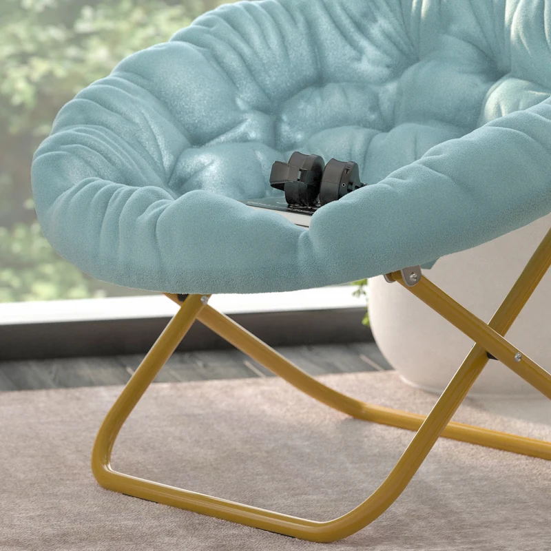 Ersa Oversize Folding Saucer Chair with Cozy Faux Fur Cushion and Metal Frame for Dorms, Bedrooms, Apartments and More