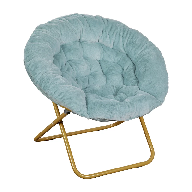 Ersa Oversize Folding Saucer Chair with Cozy Faux Fur Cushion and Metal Frame for Dorms, Bedrooms, Apartments and More