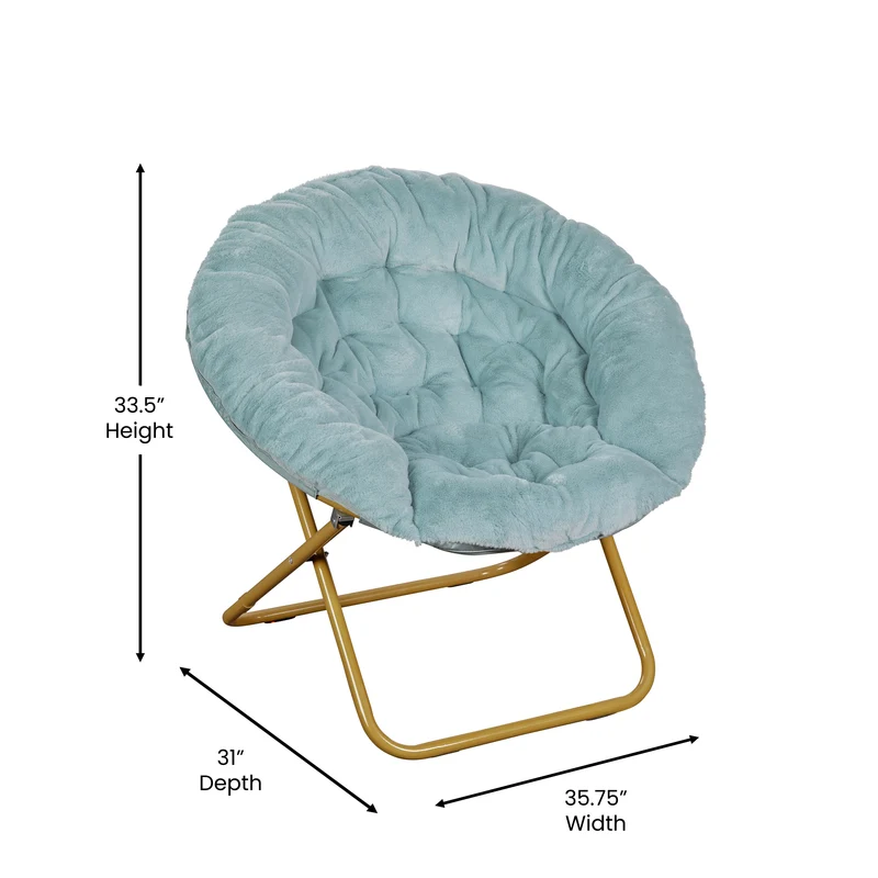 Ersa Oversize Folding Saucer Chair with Cozy Faux Fur Cushion and Metal Frame for Dorms, Bedrooms, Apartments and More