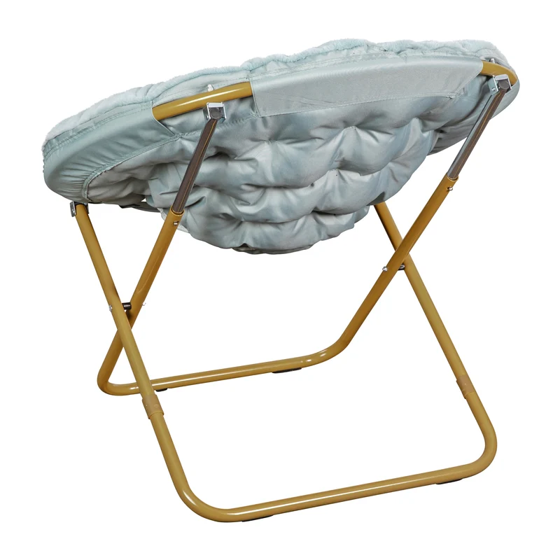 Ersa Oversize Folding Saucer Chair with Cozy Faux Fur Cushion and Metal Frame for Dorms, Bedrooms, Apartments and More