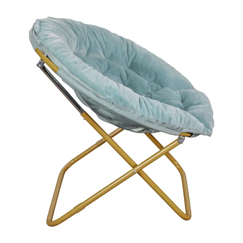 Ersa Oversize Folding Saucer Chair with Cozy Faux Fur Cushion and Metal Frame for Dorms, Bedrooms, Apartments and More